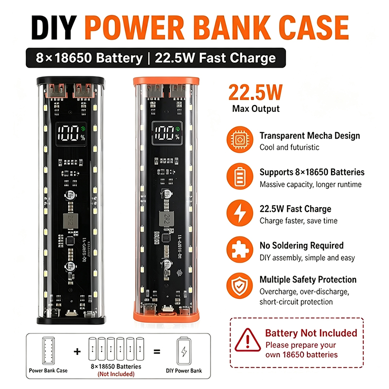 Power Banks - USB Type C Poort Ontwerp 8X18650