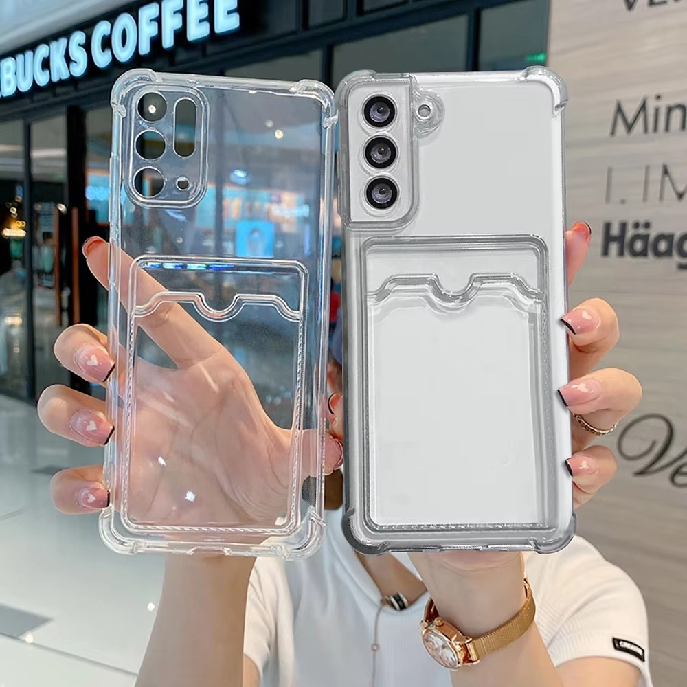 Clear Shockproof Bumper Case - Transparante siliconen telefoonhoes met kaartvak voor